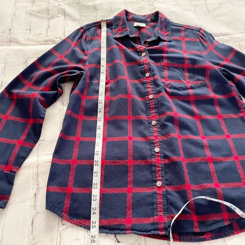 J. Crew Checkered in Dark Blue and Crimson Long Sleeve Button Up Plaid Shirt S